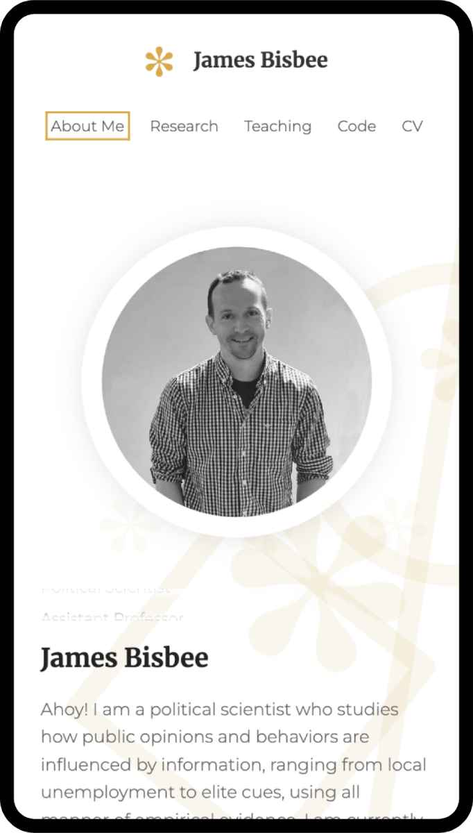 James Bisbee home page viewed with a phone
