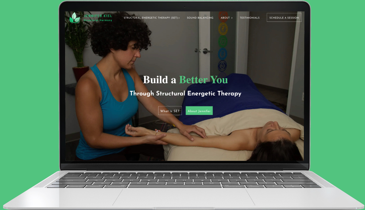 Jennifer Kiel Structural Harmony home page viewed on laptop