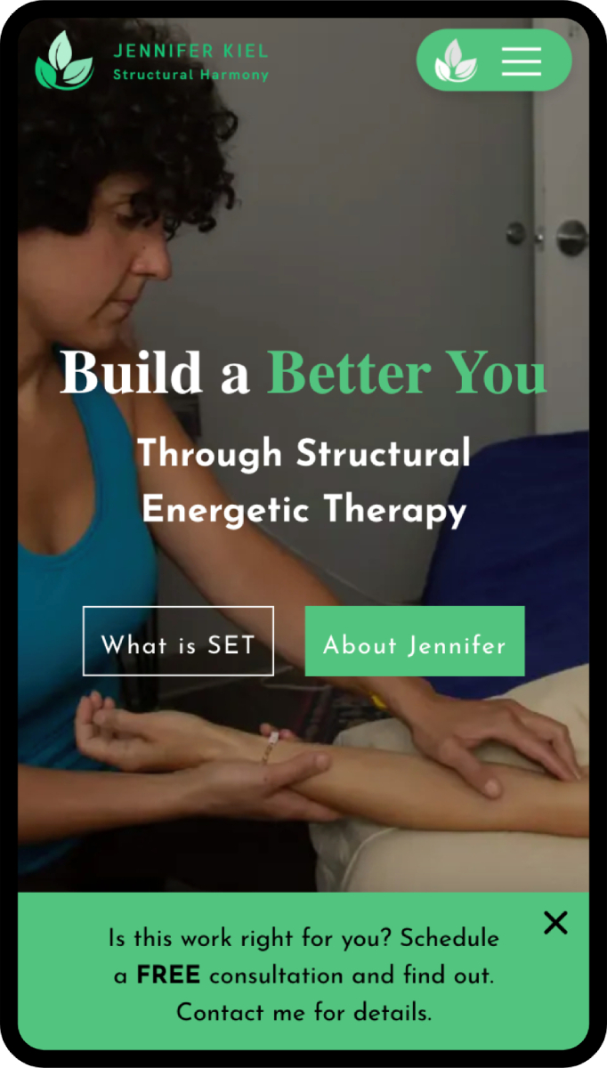 Jennifer Kiel Structural Harmony home page viewed with a phone